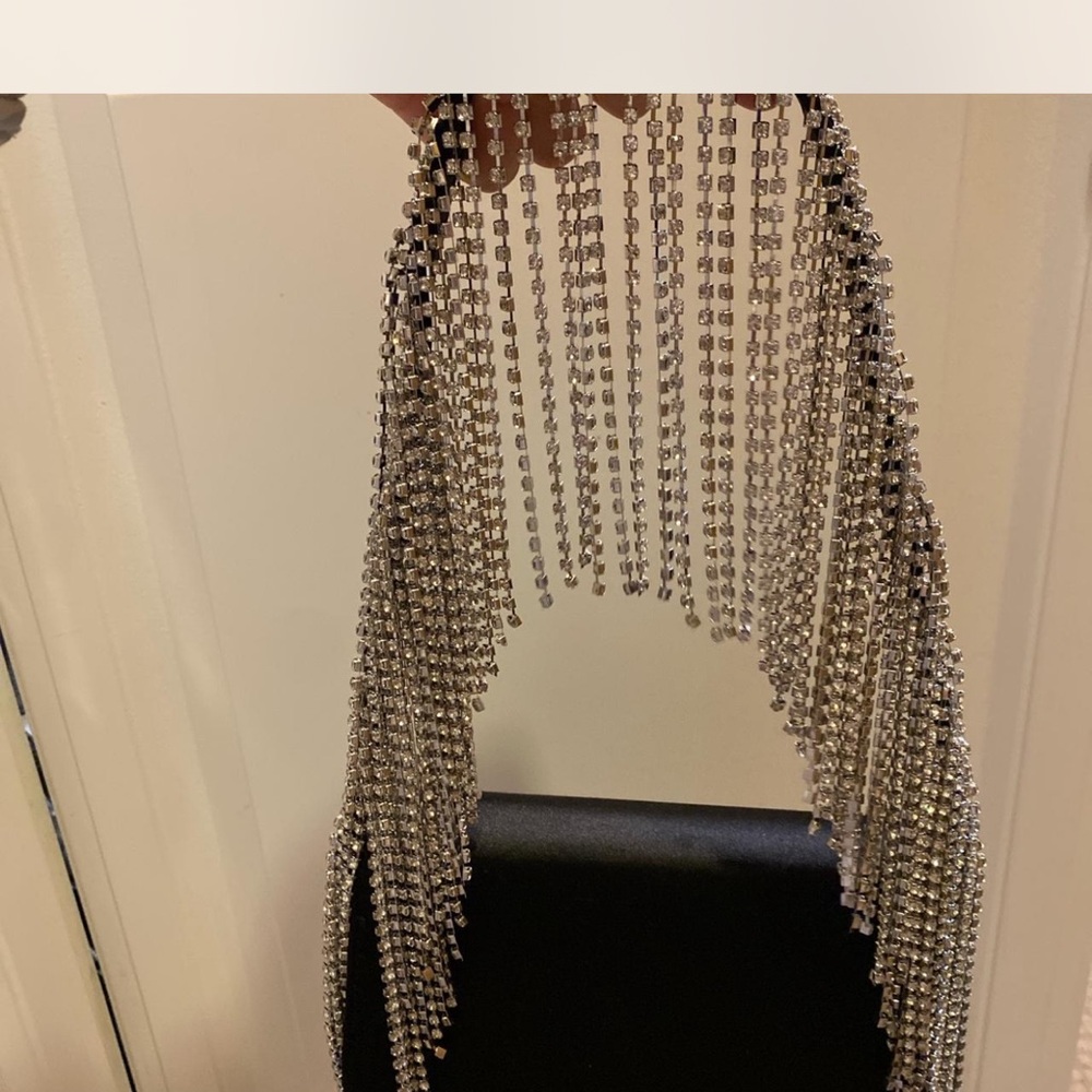 Zara Black Bag with Silver Rhinestone Fringe